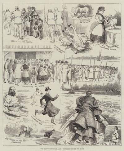 La carrera de botes de la universidad, bocetos antes de la carrera de Alfred Courbould